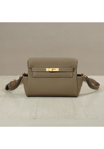 Tiger Lyly Garbo Grain Leather Shoulder Bag Khaki Gold