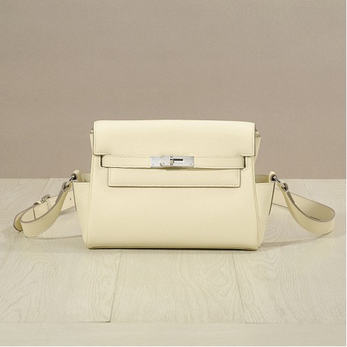 Tiger Lyly Garbo Grain Leather Shoulder Bag Cream Silver