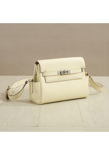 Tiger Lyly Garbo Grain Leather Shoulder Bag Cream Silver