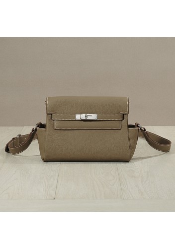 Tiger Lyly Garbo Grain Leather Shoulder Bag Khaki Silver