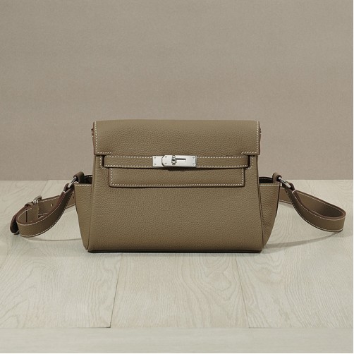 Tiger Lyly Garbo Grain Leather Shoulder Bag Khaki Silver