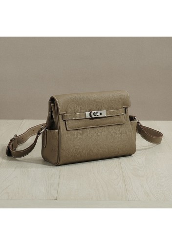 Tiger Lyly Garbo Grain Leather Shoulder Bag Khaki Silver