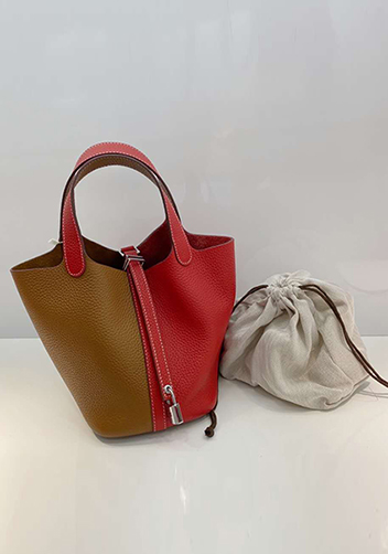 Estelle Bicolor Leather Bag Camel Red