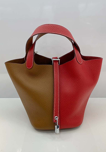 Estelle Bicolor Leather Bag Camel Red