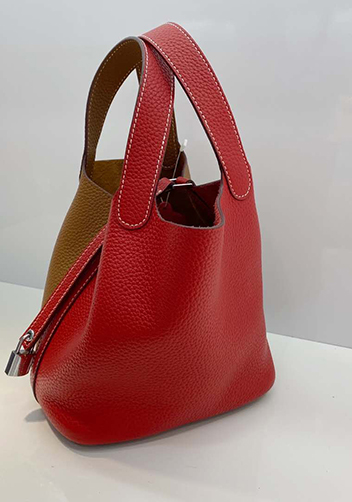 Estelle Bicolor Leather Bag Camel Red