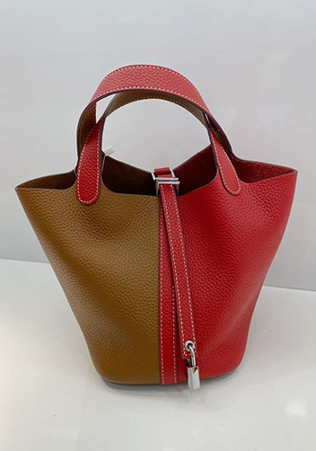 Estelle Bicolor Leather Bag Camel Red