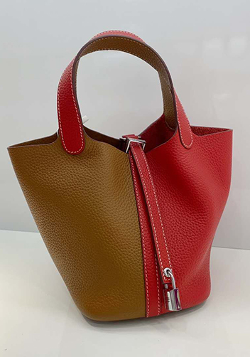 Estelle Bicolor Leather Bag Camel Red