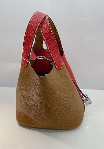 Estelle Bicolor Leather Bag Camel Red