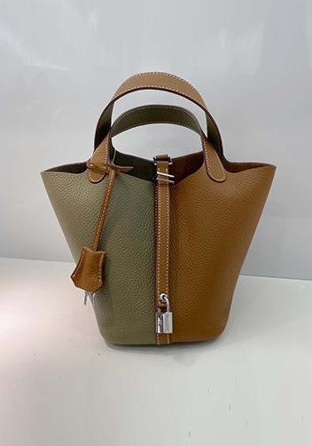 Estelle Bicolor Leather Bag Grey Camel