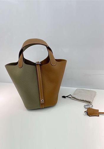 Estelle Bicolor Leather Bag Grey Camel